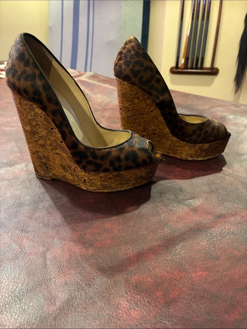 Christian Louboutin Leopard-Print Cork Platform Wedges